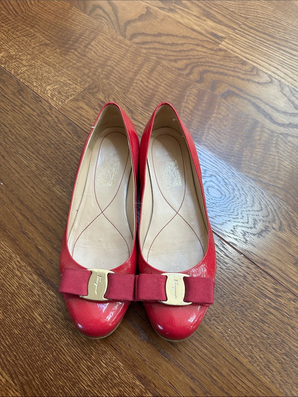Salvatore Ferragamo Hot Pink Patent Leather Vara Bow Heels